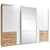 SCHWEBETÜRENSCHRANK 300/216/65 cm 3-türig Weiß, Eichefarben  - Chromfarben/Eichefarben, MODERN, Glas/Holzwerkstoff (300/216/65cm) - MID.YOU