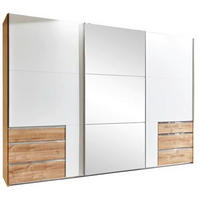 SCHWEBETÜRENSCHRANK 300/216/65 cm 3-türig Weiß, Eichefarben  - Chromfarben/Eichefarben, MODERN, Glas/Holzwerkstoff (300/216/65cm) - MID.YOU