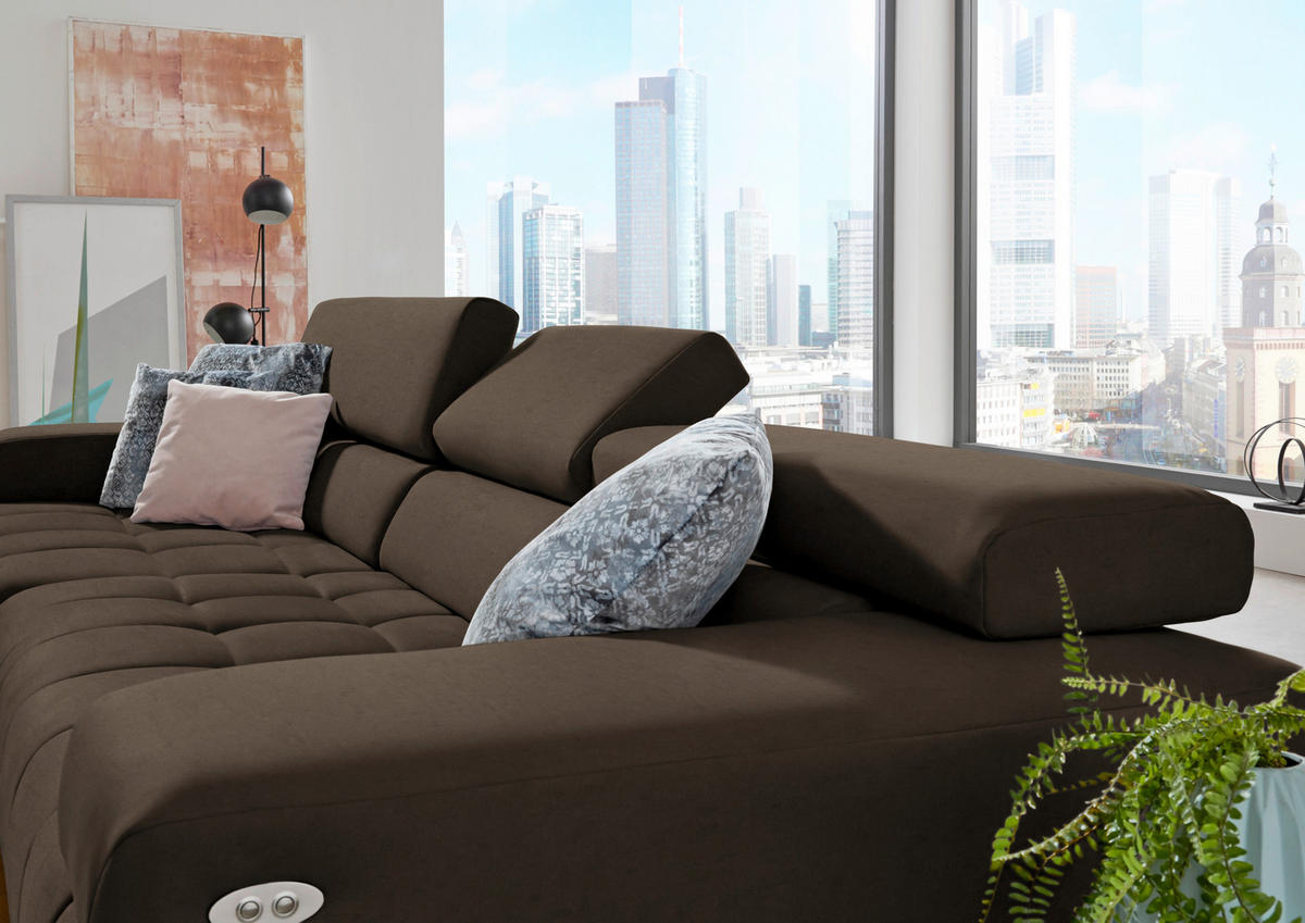 ECKSOFA Mikrofaser Braun  - Silberfarben/Braun, Design, Textil/Metall (190/335cm) - Beldomo Speed