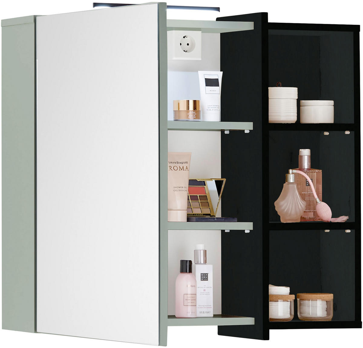 SPIEGELSCHRANK 80/72/22 cm  - Schwarz/Grün, LIFESTYLE, Glas/Holzwerkstoff (80/72/22cm) - home24