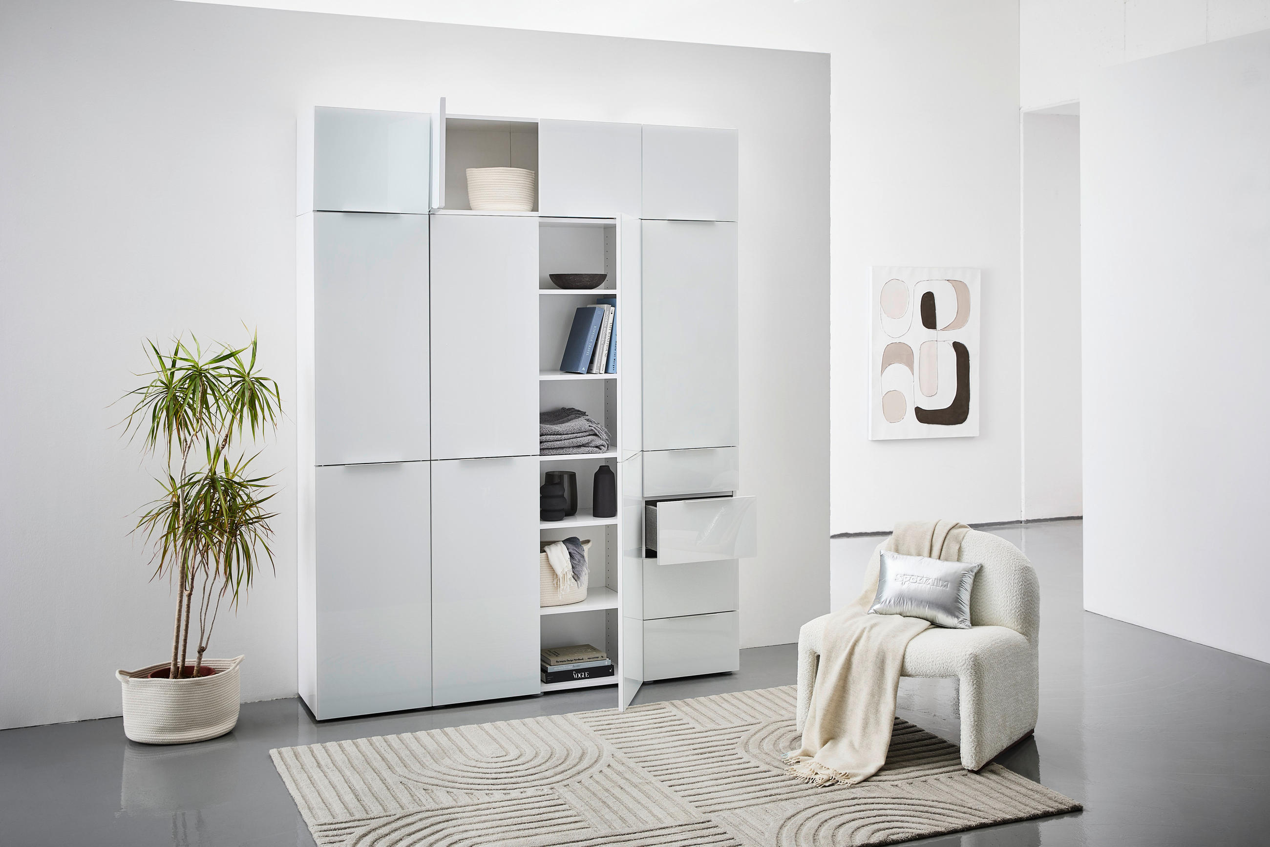 AUFSATZSCHRANK 45/40,2/40,3 cm   - Weiss Hochglanz/Weiss, Design, Glas/Holzwerkstoff (45/40,2/40,3cm) - Voleo