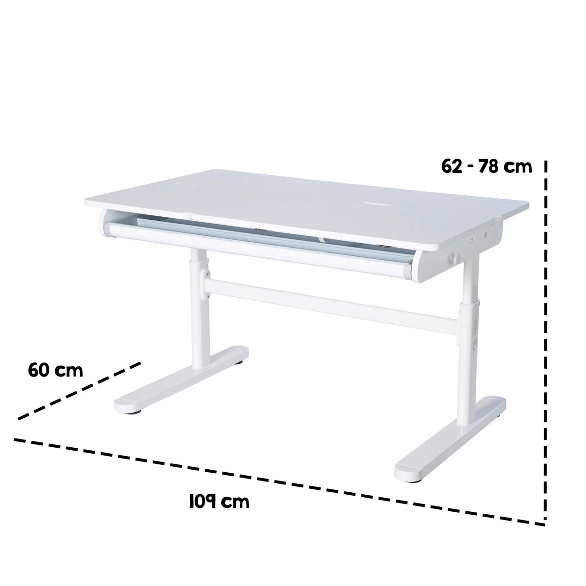 SCHREIBTISCH  Weiß höhenverstellbar  - Weiß, MODERN, Holzwerkstoff/Metall (109,5/62-78/60cm) - Roba