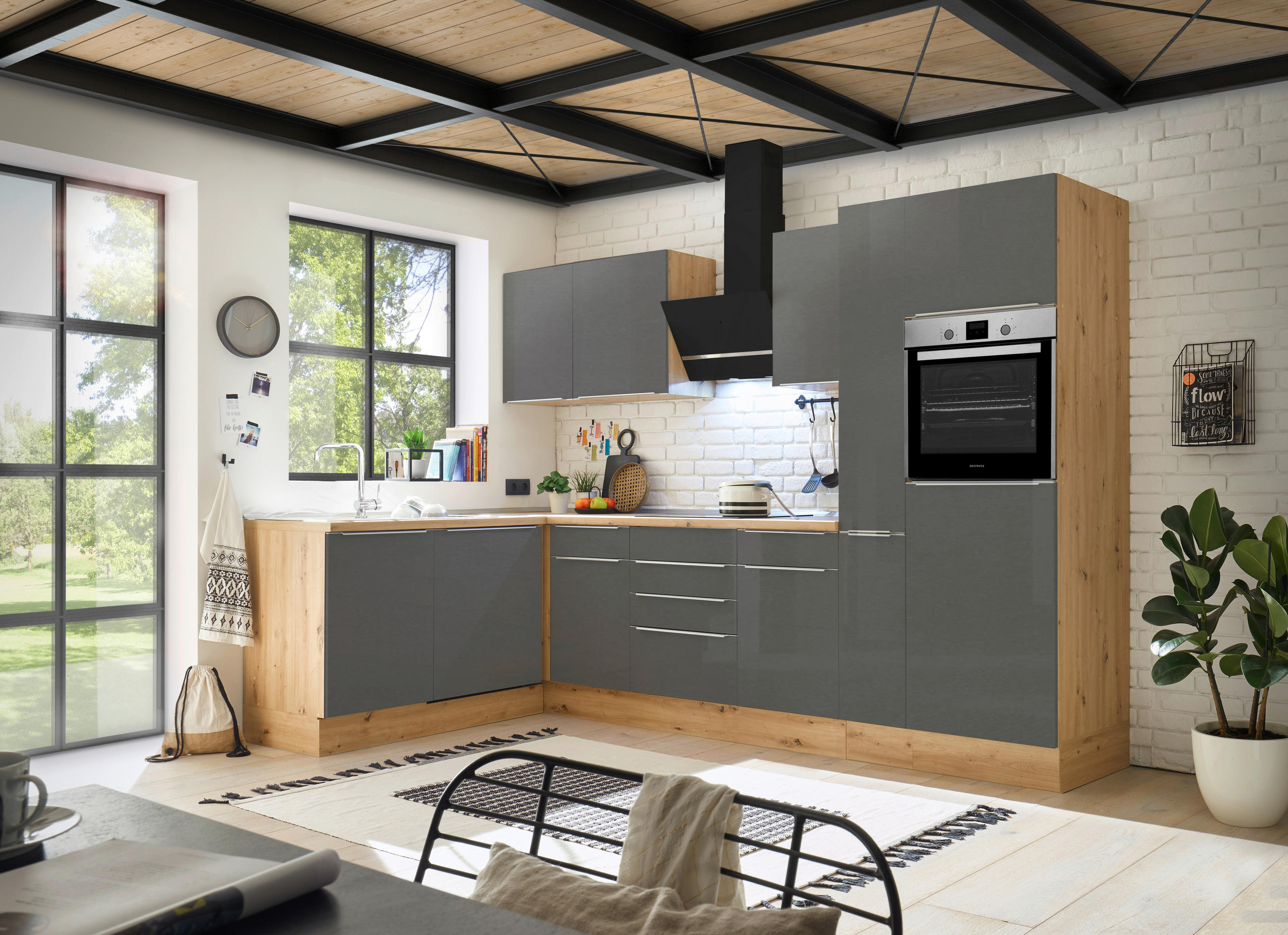 ECKKÜCHE 310/170 cm  in Grau, Eiche Artisan  - Anthrazit/Alufarben, LIFESTYLE, Holzwerkstoff/Kunststoff (310/170cm) - Respekta