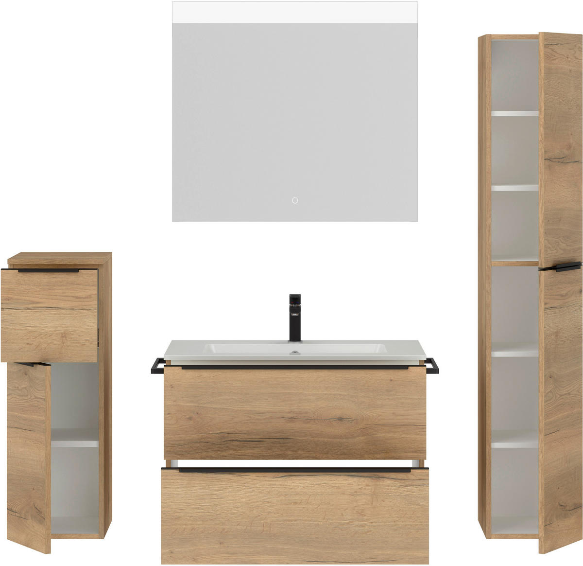 BADEZIMMER 5-teilig  in 141 cm  - Eichefarben/Schwarz, MODERN, Holzwerkstoff/Stein (141cm) - Nobilia