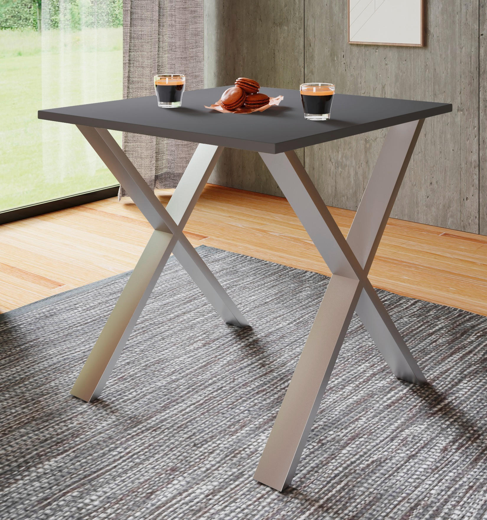 SCHREIBTISCH  in Anthrazit, Silberfarben  - Anthrazit/Silberfarben, Design, Holzwerkstoff/Metall (80/76/80cm) - MID.YOU