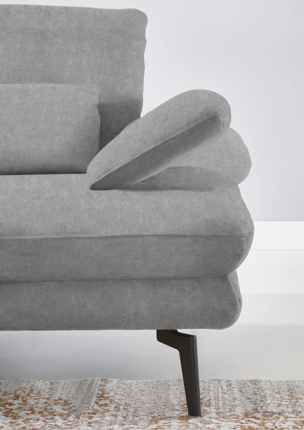 ECKSOFA in Velours Hellgrau  180/310 cm  - Hellgrau/Schwarz, Design, Textil/Metall (180/310cm) - Dieter Knoll
