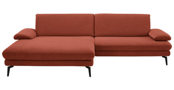 ECKSOFA  in Chenille, Flachgewebe Terracotta  180/284 cm  - Terracotta/Schwarz, Design, Textil/Metall (180/284cm) - Dieter Knoll