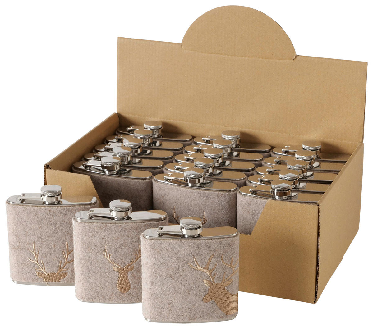 TRINKFLASCHE  - Silberfarben/Grau, KONVENTIONELL, Textil/Metall (9,2/3/11cm)