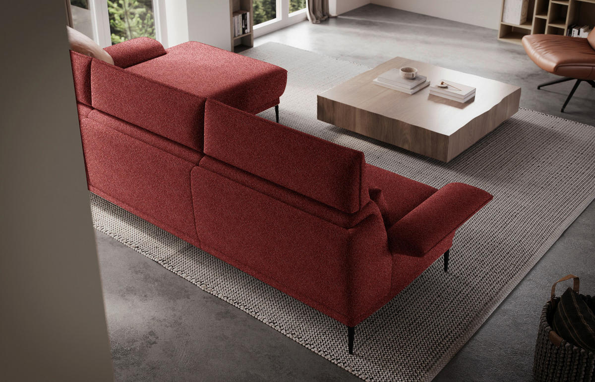 ECKSOFA in Bouclé Rot  330/186 cm  - Rot/Schwarz, Design, Textil/Metall (330/186cm) - Johann Jakob