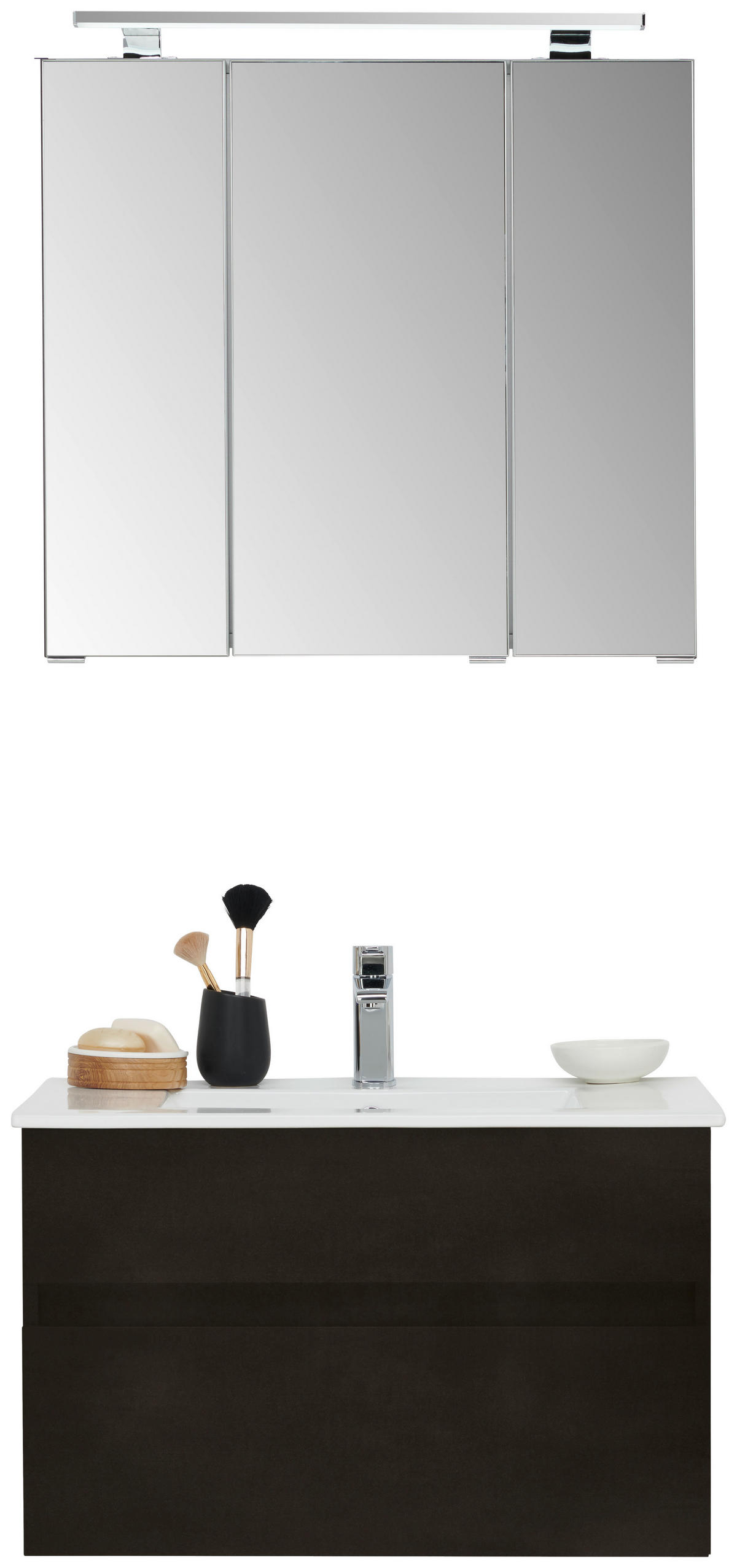 BADEZIMMER 3-teilig  in 72 cm  - Dunkelgrau/Weiß, Design, Keramik/Holzwerkstoff (72cm) - Novel