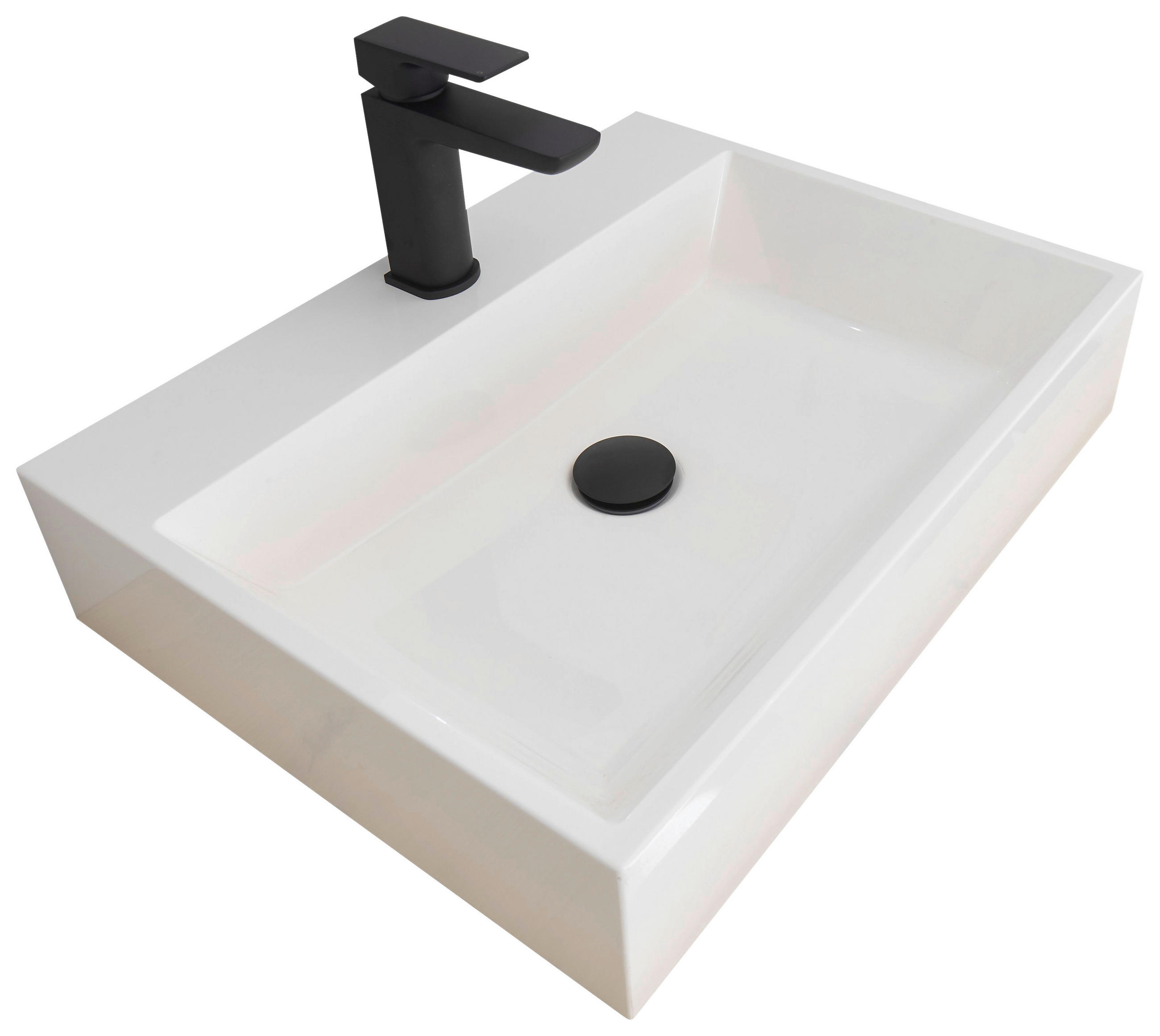 WASCHBECKEN 55/12/42 cm  - Weiß, KONVENTIONELL, Stein (55/12/42cm) - home24