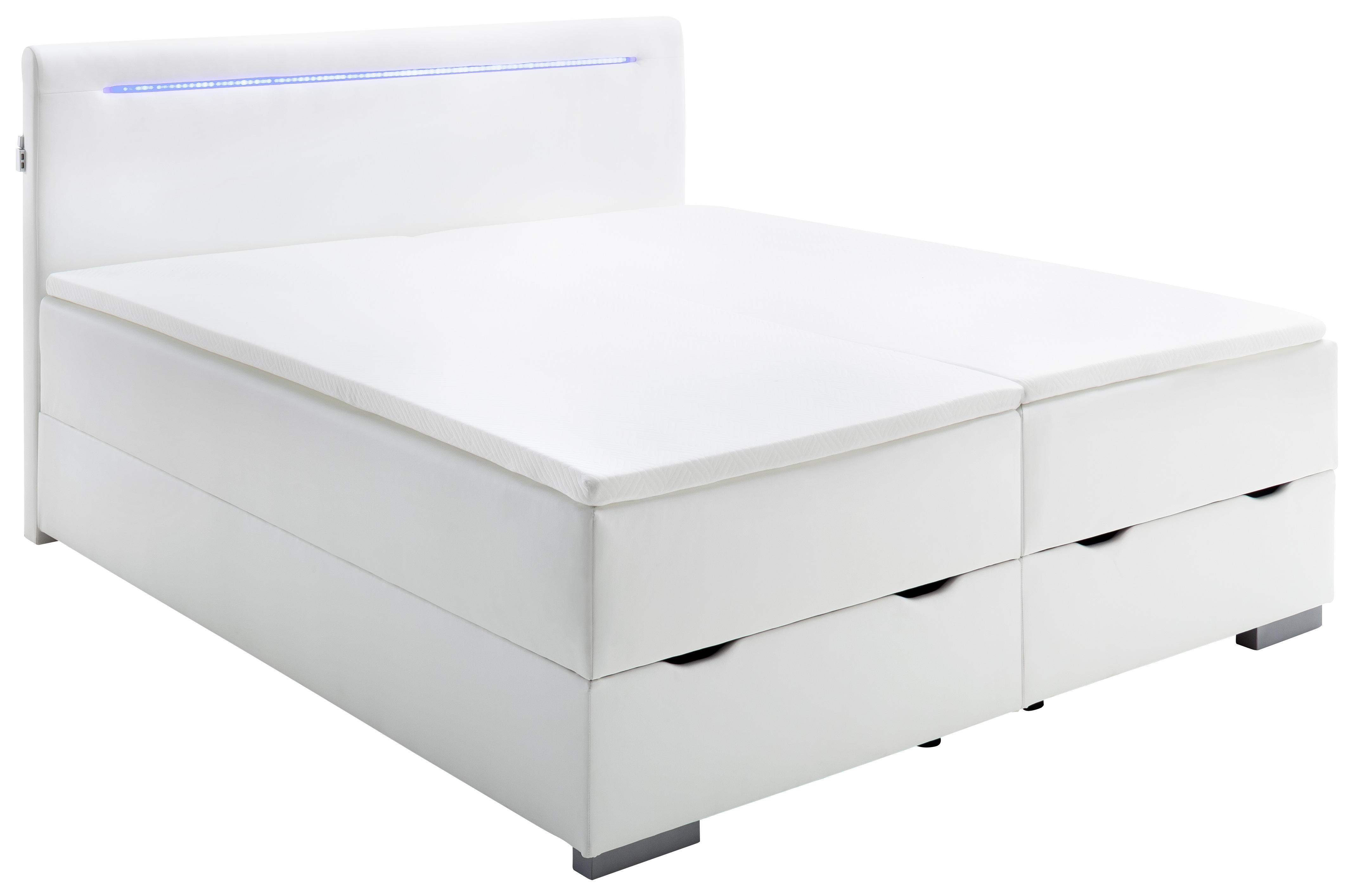 BOXSPRINGBETT 180/200 cm  in Weiß  - Silberfarben/Weiß, MODERN, Kunststoff/Textil (180/200cm) - Livetastic