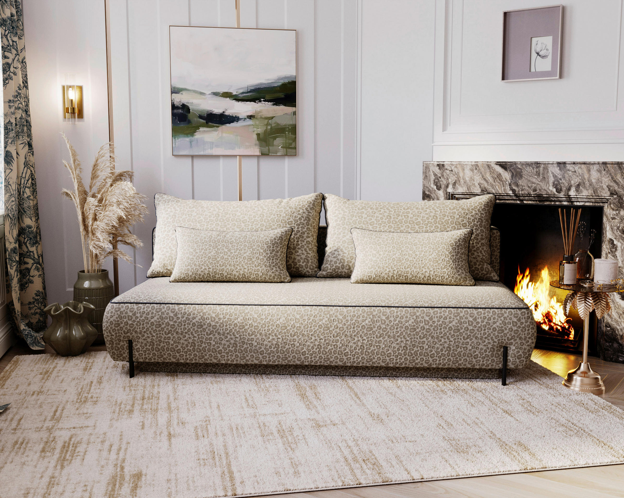SCHLAFSOFA Jacquard Hellgrau Stoffauswahl, Rücken echt  - Hellgrau/Braun, Design, Textil/Metall (212/90/95cm) - Livetastic