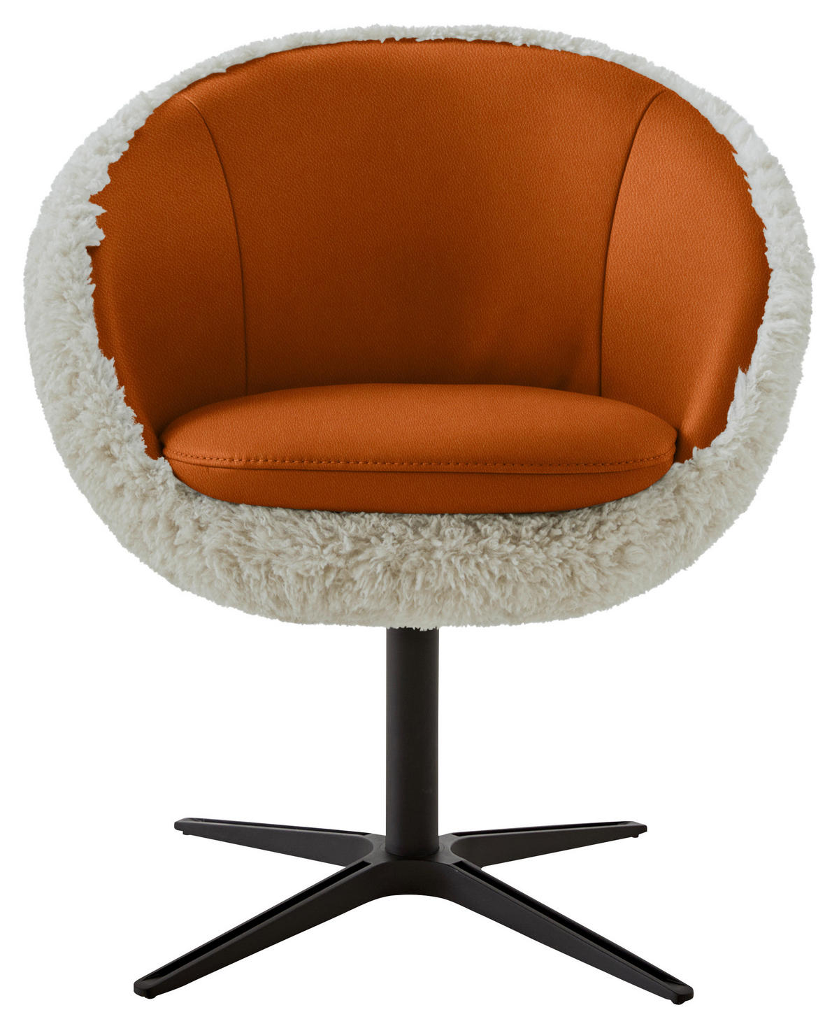 ARMLEHNSTUHL  Beinauswahl, Lederauswahl, Stoffauswahl, Sitzfläche 360° drehbar Hochflor Kombination Echtleder/Stoff  - Cognac/Beige, Design, Leder/Textil (65/81/61cm) - Koinor