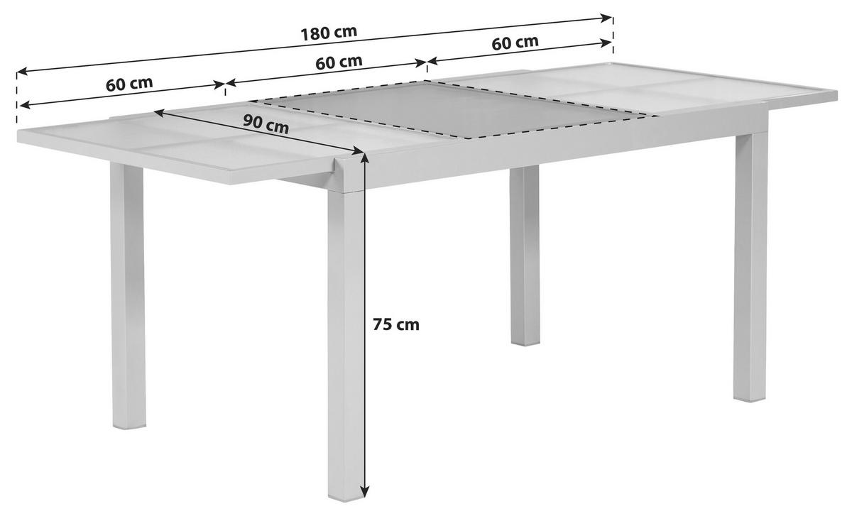 GARTENTISCH 120-180/90/75 cm Metall rechteckig  - Silberfarben, MODERN, Glas/Metall (120-180/90/75cm) - Gardenson