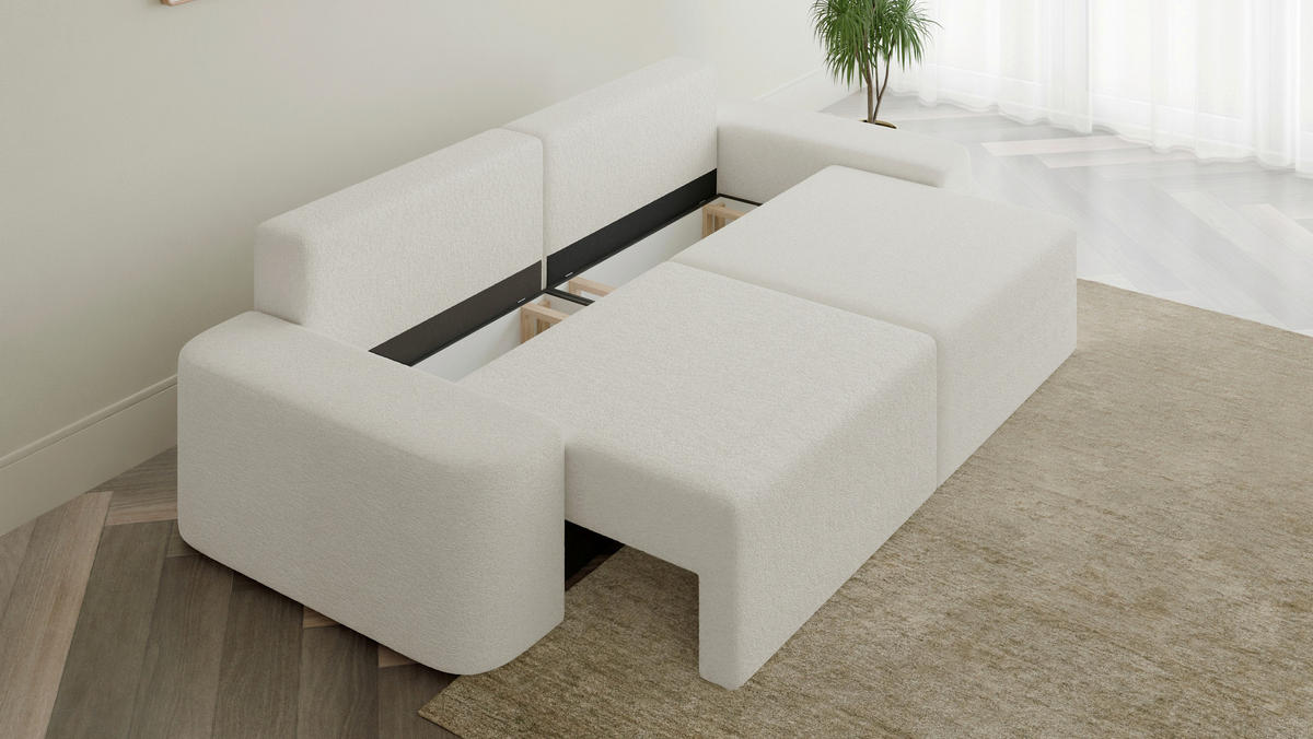 SCHLAFSOFA OVAL in Bouclé Elfenbein  - Elfenbein/Schwarz, Design, Kunststoff/Textil (268/85/110cm) - MID.YOU