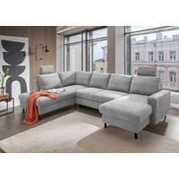 WOHNLANDSCHAFT in Chenille Grau  - Schwarz/Grau, Modern, Holz/Textil (200/305/153cm) - Livetastic