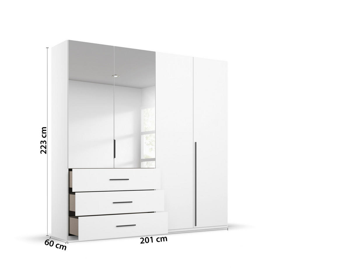DREHTÜRENSCHRANK 201/223/60 cm,  in Weiß, 4-türig  - Graphitfarben/Weiß, Design, Glas/Holzwerkstoff (201/223/60cm) - home24