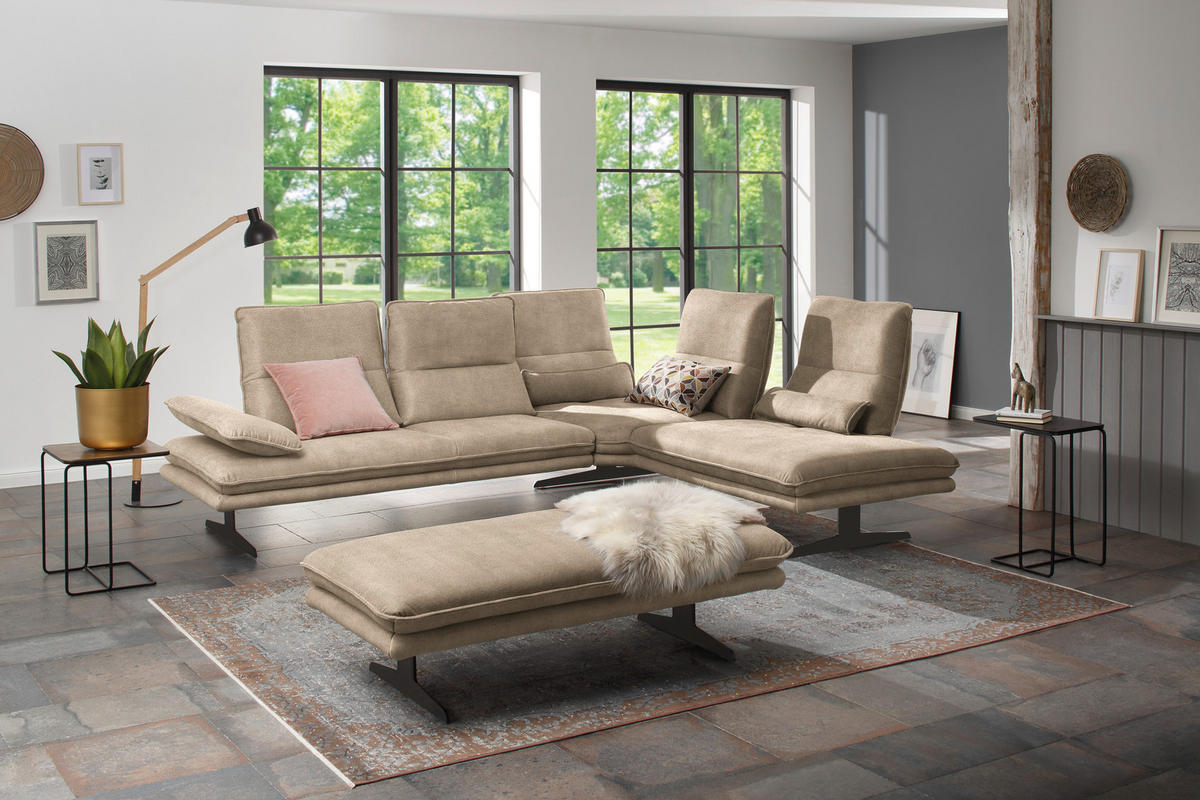 ECKSOFA in Mikrofaser Taupe  - Taupe/Schwarz, Design, Textil/Metall (284/224cm) - Chilliano