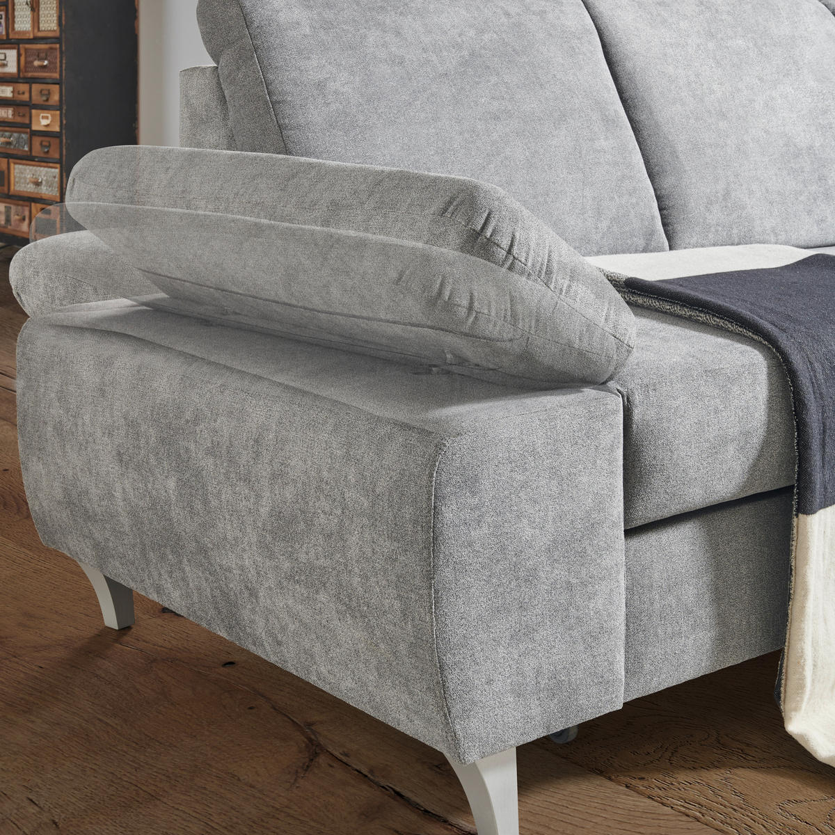 ECKSOFA in Flachgewebe Dunkelgrau  186/255 cm  - Dunkelgrau/Silberfarben, KONVENTIONELL, Holz/Textil (186/255cm) - Cantus