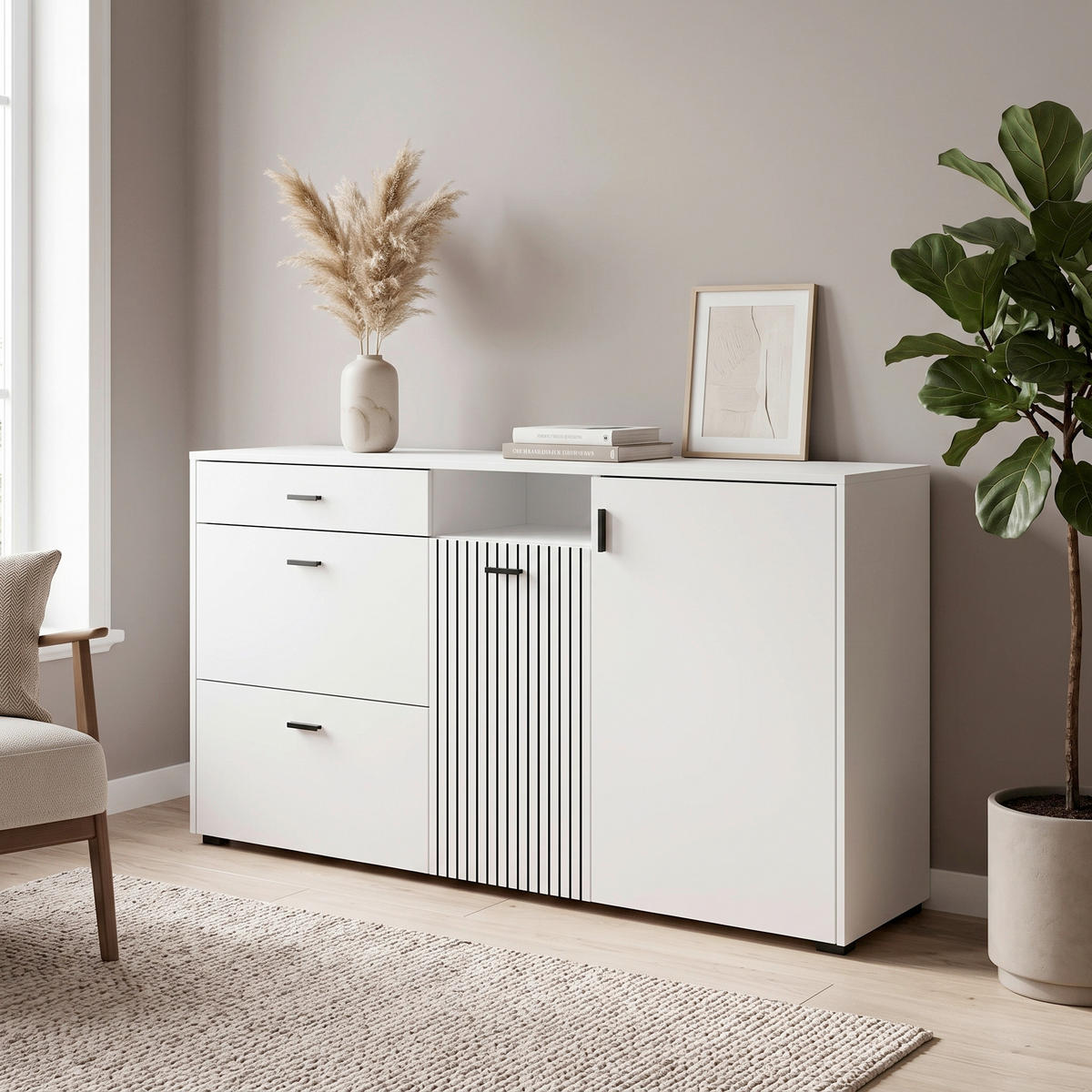 SIDEBOARD  150/80/42 cm 3 Schublade(n)  - Schwarz/Weiß, Design, Holzwerkstoff/Kunststoff (150/80/42cm) - MID.YOU