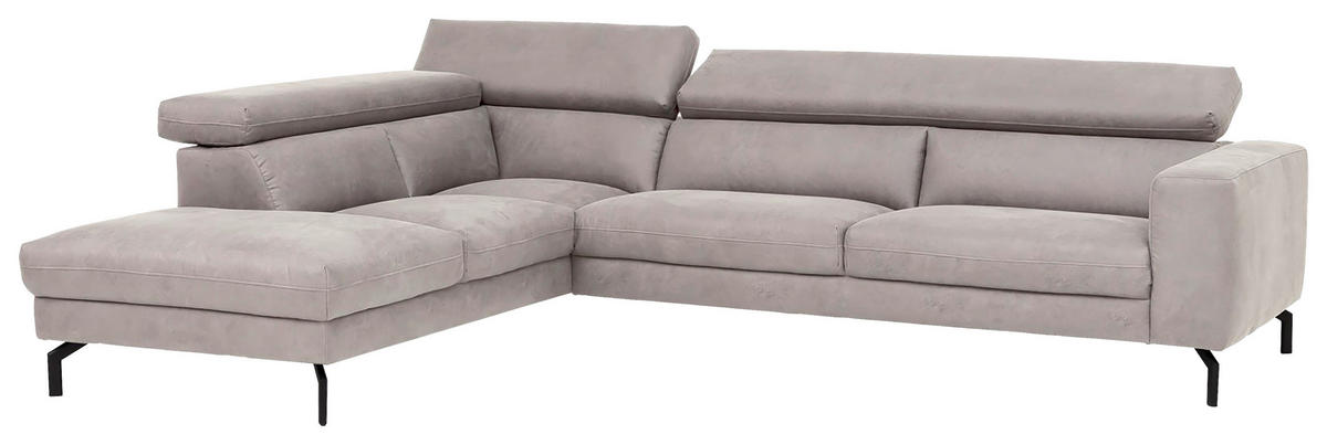 ECKSOFA CALIFORNIA Silberfarben Mikrofaser  - Silberfarben/Schwarz, MODERN, Textil/Metall (233/305cm) - Trendmanufaktur