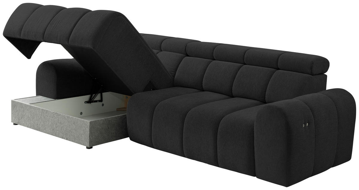 ECKSOFA  in Chenille Schwarz  152/290 cm  - Schwarz, Design, Kunststoff/Textil (152/290cm) - Stylife