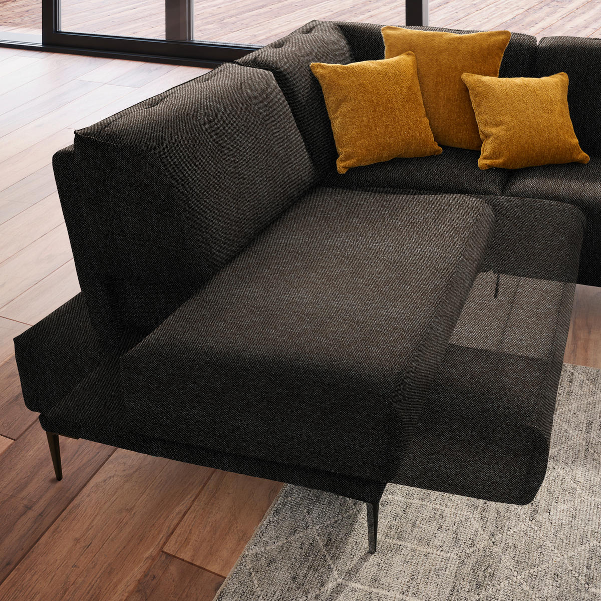 ECKSOFA in Flachgewebe Dunkelbraun  - Dunkelbraun/Schwarz, Design, Textil/Metall (210/260cm) - Johann Jakob