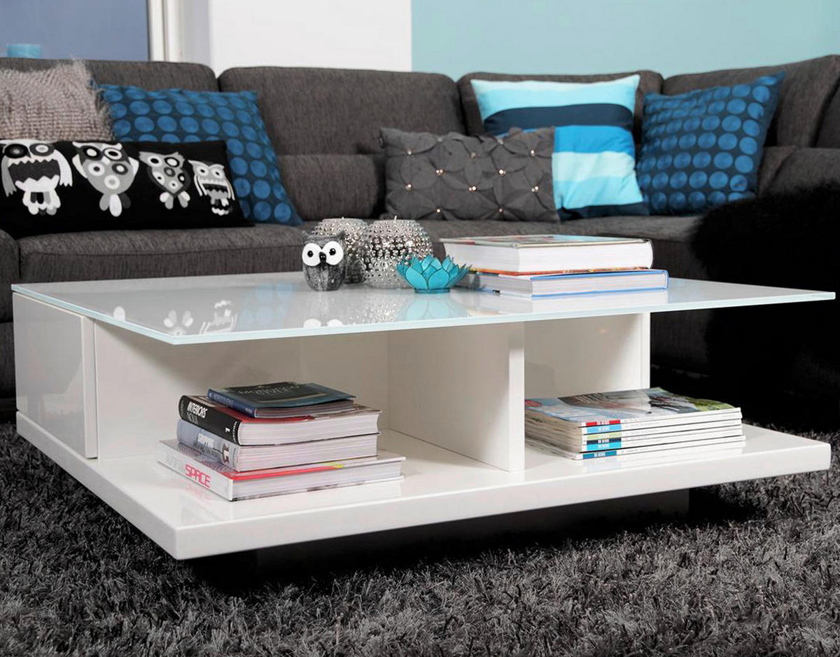 COUCHTISCH in Glas, Holzwerkstoff 100/100/36 cm  - Weiß Hochglanz/Weiß, Design, Glas/Holzwerkstoff (100/100/36cm) - Livetastic