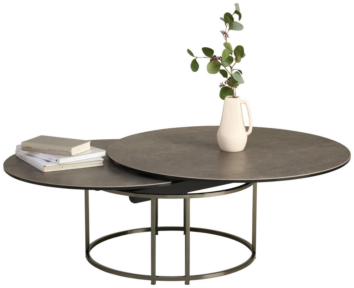 COUCHTISCH in Metall, Keramik 85-124/85/40 cm  - Schwarz/Grau, Design, Keramik/Metall (85-124/85/40cm) - Naos