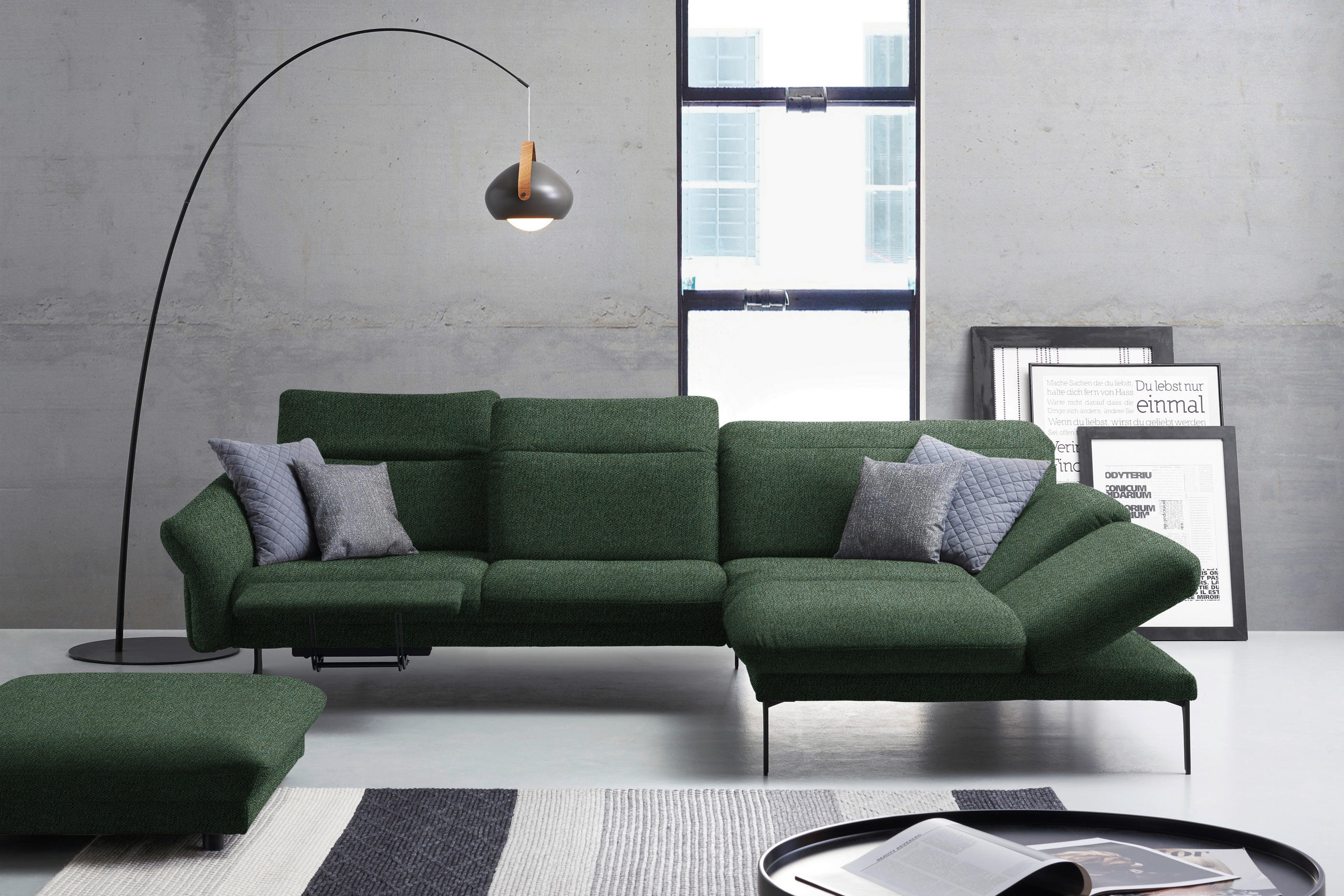 ECKSOFA in Webstoff Grün  - Anthrazit/Grün, Design, Textil/Metall (299/203cm) - Himolla