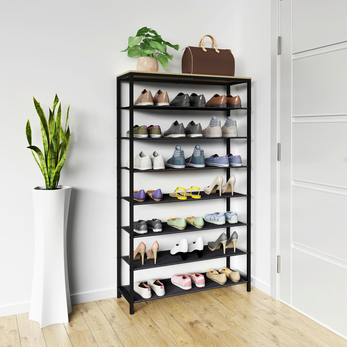SCHUHREGAL 90/152/30 cm  - Honigeiche/Schwarz, Design, Holzwerkstoff/Metall (90/152/30cm) - MID.YOU