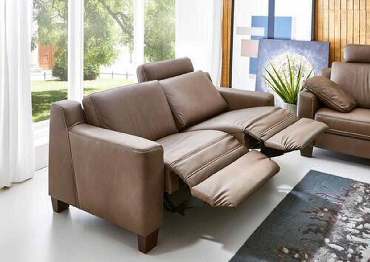 2,5-SITZER in Echtleder Grau  - Chromfarben/Grau, Natur, Leder/Metall (188/85/95cm) - Valdera