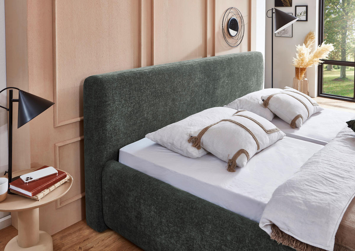 POLSTERBETT 180/200 cm,  in Grün, Bettkasten, Lattenroste,  - Birkefarben/Buchefarben, Design, Holz/Textil (180/200cm) - Xora