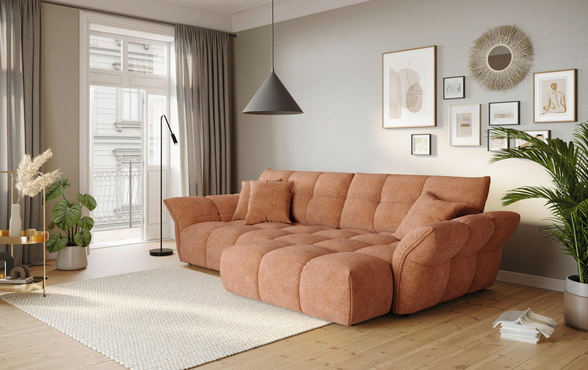 SAROKKANAPÉ textil rózsaszín  - fekete/rózsaszín, Design, műanyag/textil (312/177cm) - Welnova