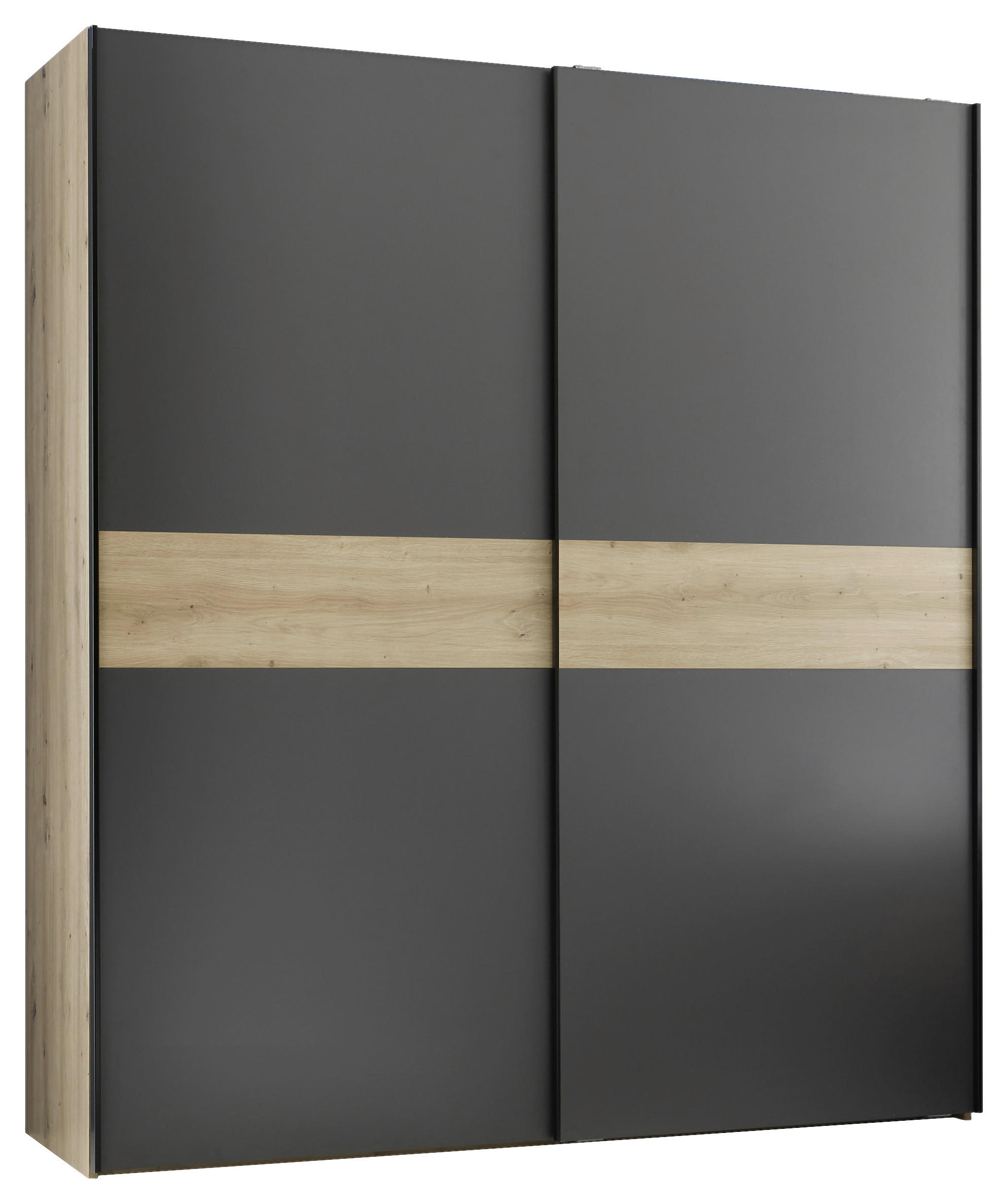 SCHWEBETÜRENSCHRANK 2-türig Graphitfarben, Eiche Artisan  - Schwarz/Graphitfarben, KONVENTIONELL, Holzwerkstoff/Metall (170/195/57,5cm) - Boxxx