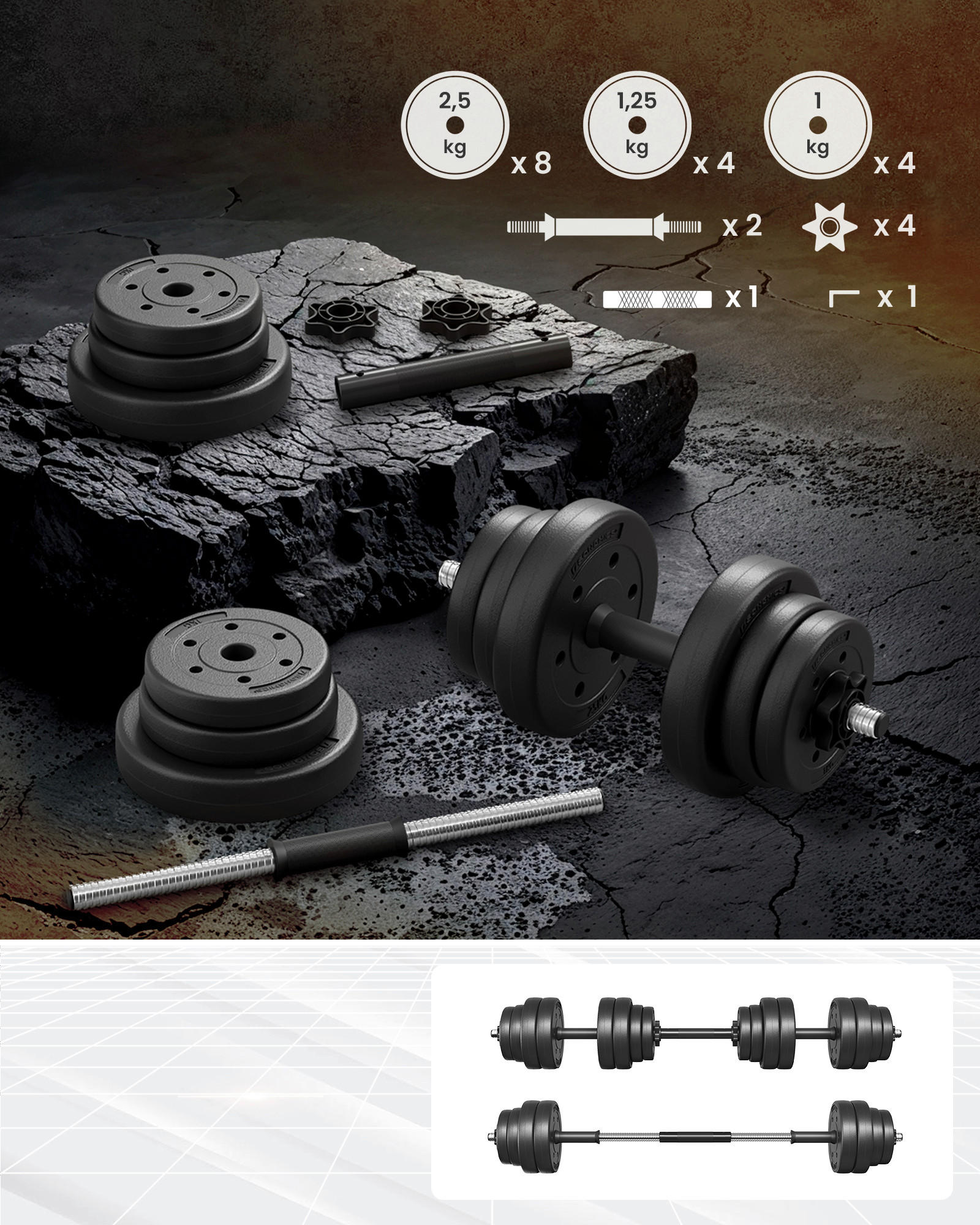 FITNESS-SET - Schwarz, Basics, Kunststoff/Metall (50/21,5/21,5cm)