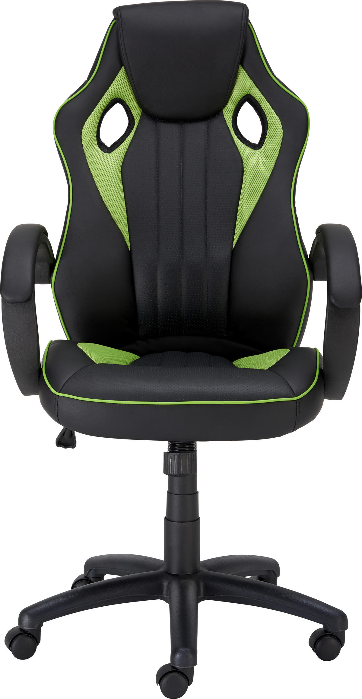CHAISE GAMING aspect cuir, revêtement filet vert, noir  - vert/noir, Design, métal/matière synthétique (61,5/111-121/66cm) - Carryhome