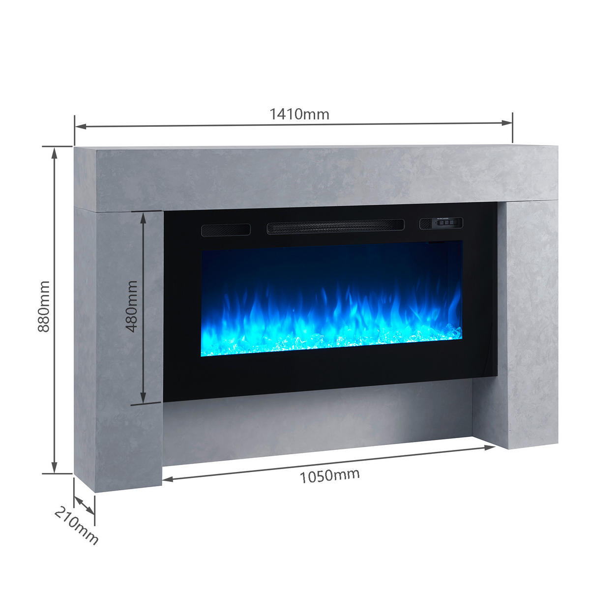 ELEKTRISK KAMIN - grå, Basics, metall/trämaterial (141/21/88cm)