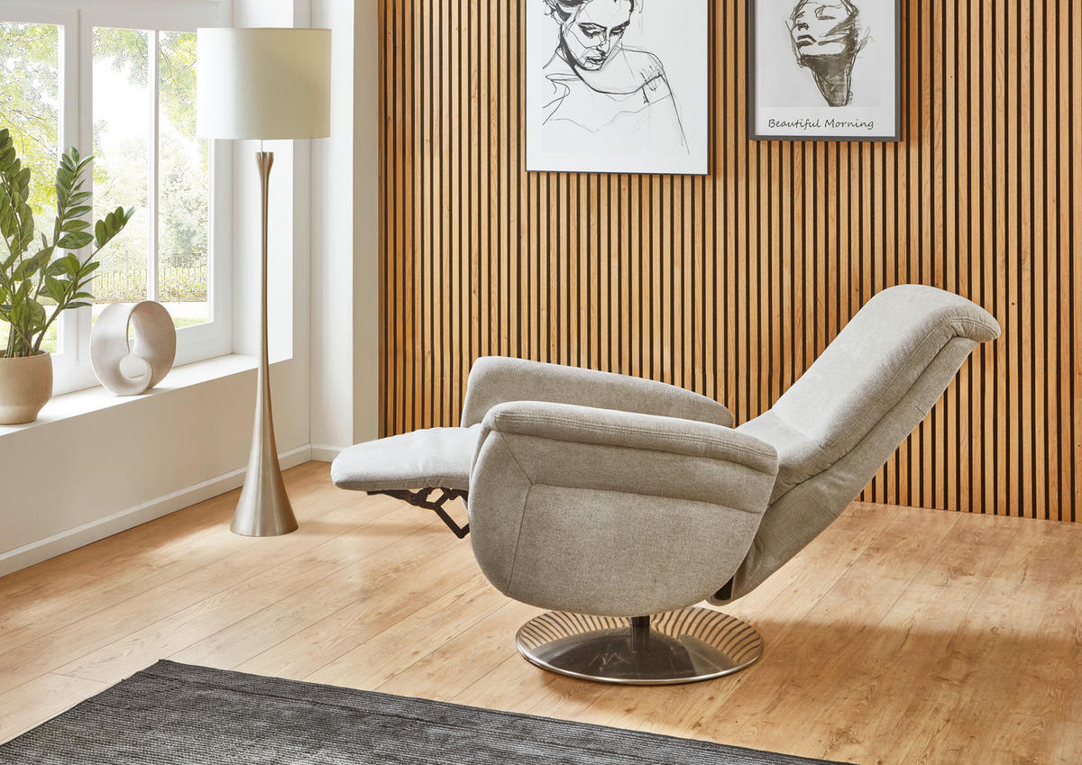 RELAXSESSEL Textil Beige  - Edelstahlfarben/Beige, Konventionell, Textil/Metall (79/112/94cm) - Beldomo Premium