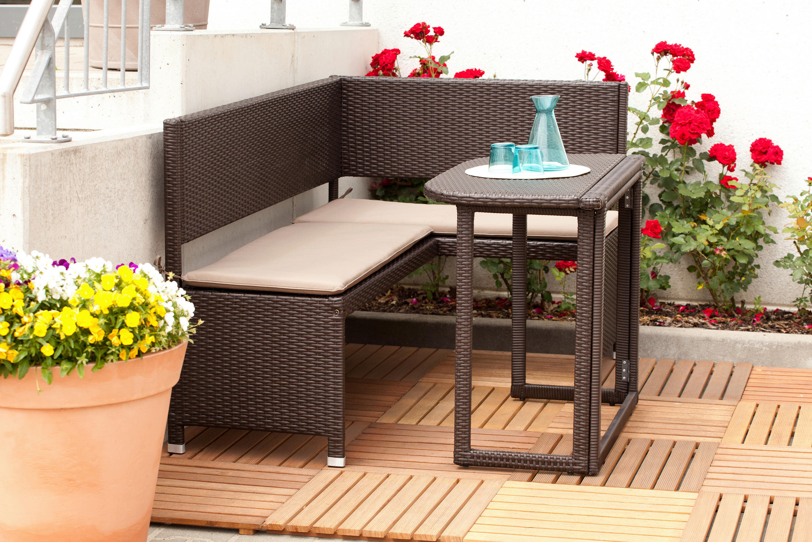 GARTENSET 3-teilig  - Braun, KONVENTIONELL, Kunststoff/Textil - Gardenson