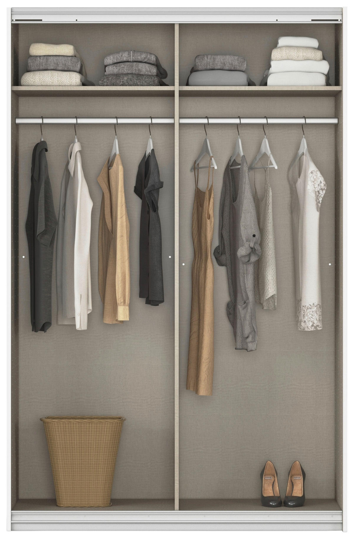 SCHWEBETÜRENSCHRANK 136/210/62 cm 2 Tür(en)-türig Weiß  - Alufarben/Weiß, KONVENTIONELL, Holzwerkstoff/Kunststoff (136/210/62cm) - home24