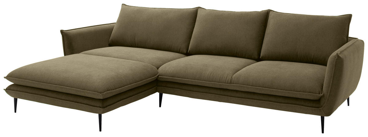 ECKSOFA Grün Webstoff  - Schwarz/Grün, KONVENTIONELL, Textil/Metall (196/304cm) - Hom`in