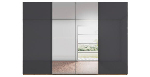 SCHWEBETÜRENSCHRANK  in Schwarz, Eiche Artisan  - Chromfarben/Schwarz, Design, Glas/Holzwerkstoff (316/235/68cm) - Novel