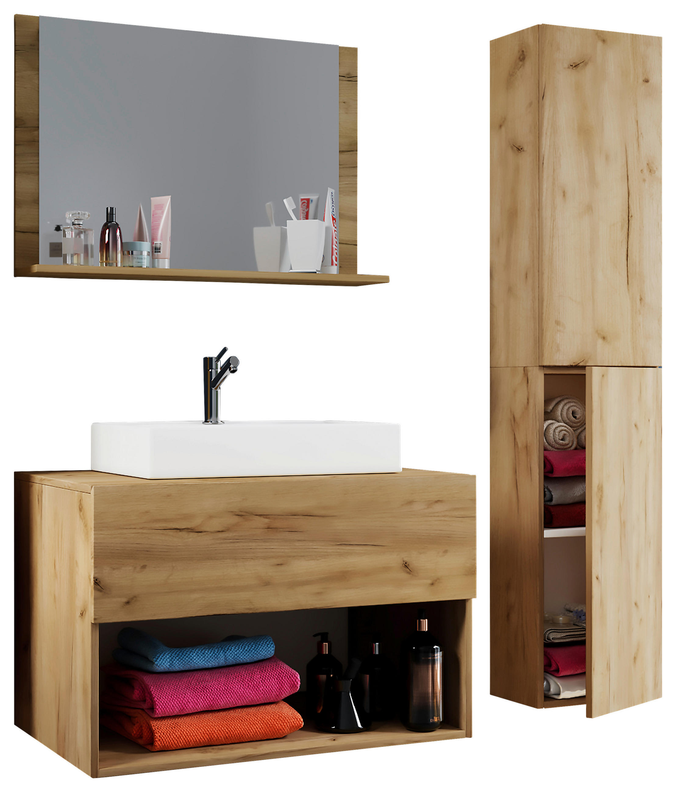BADEZIMMER 4-teilig  in 113/64,2/51,4 cm  - Honigeiche/Weiß, MODERN, Keramik/Holzwerkstoff (113/64,2/51,4cm) - MID.YOU