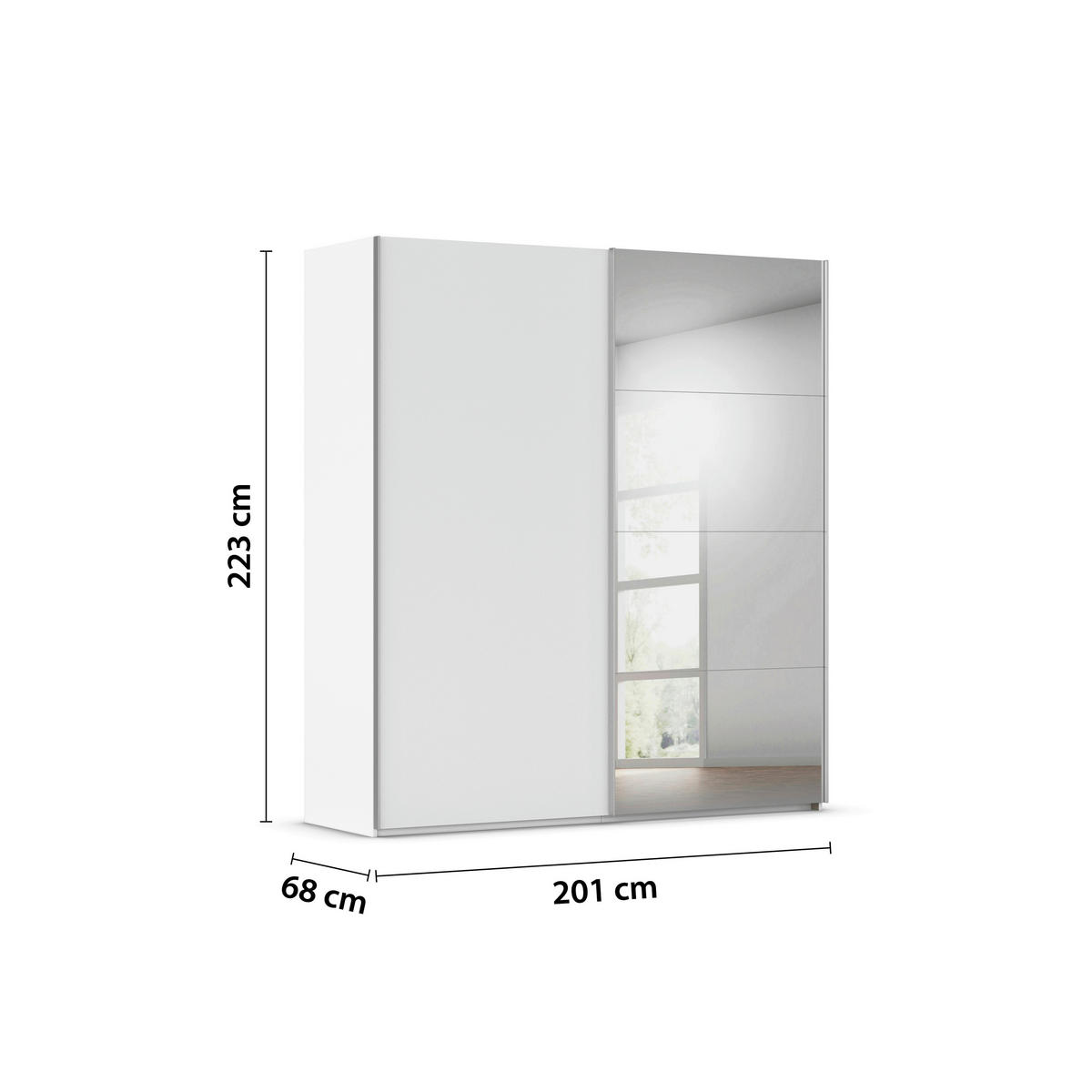 SCHWEBETÜRENSCHRANK 201/223/68 cm 2-türig Weiß, Weiß Hochglanz  - Weiß Hochglanz/Alufarben, Basics, Glas/Holzwerkstoff (201/223/68cm) - Novel