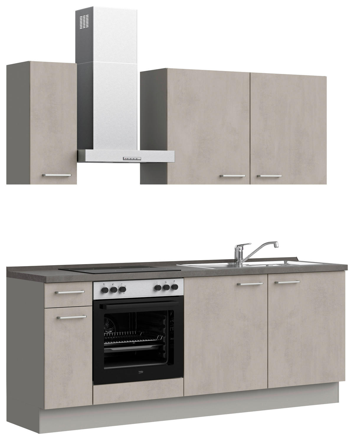 KÜCHENBLOCK Riva 210 cm  in Grau, Schieferfarben  - Schieferfarben/Edelstahlfarben, MODERN, Holzwerkstoff/Metall (210cm) - Nobilia