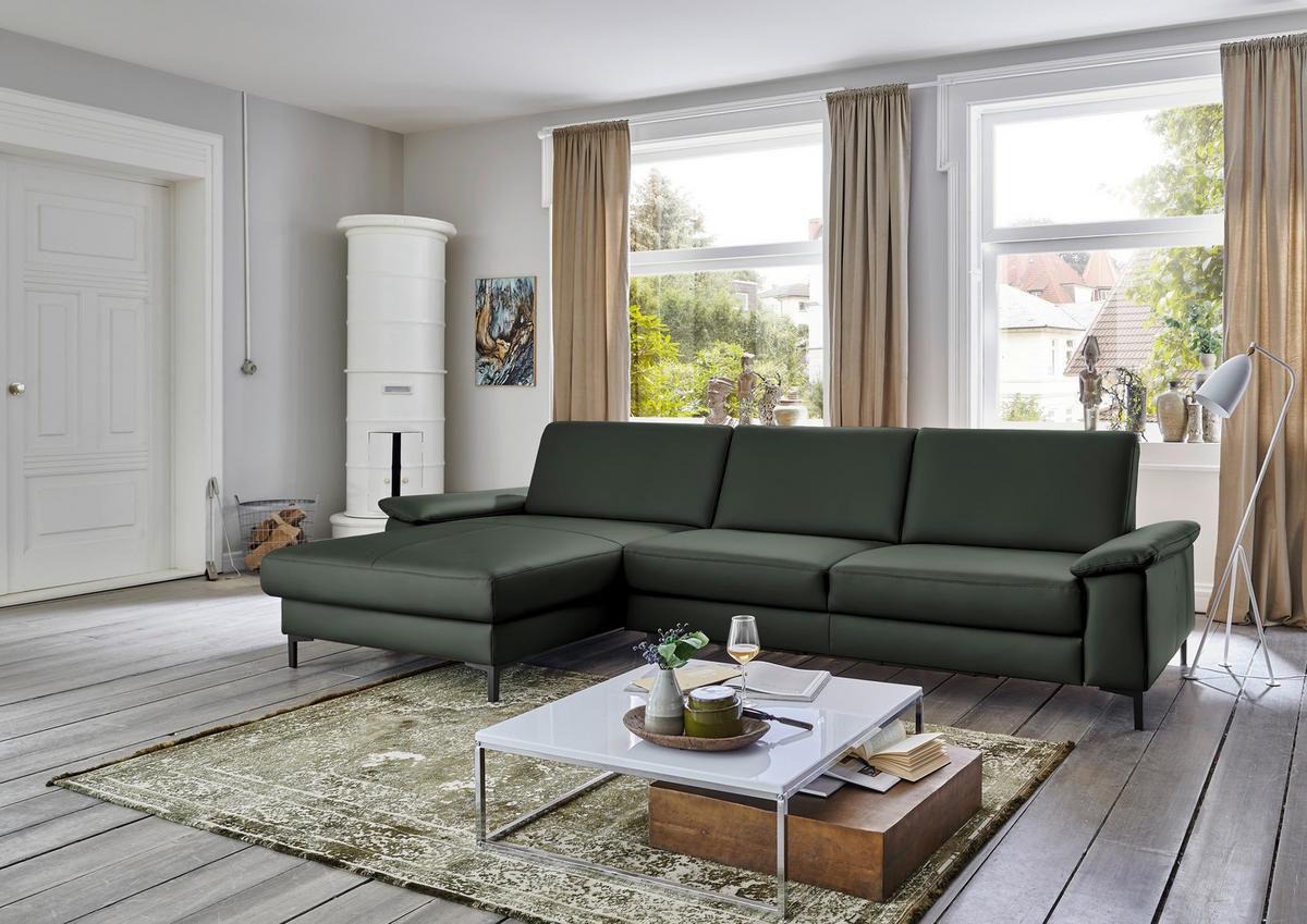 ECKSOFA in Echtleder Dunkelgrün  - Dunkelgrün/Schwarz, Design, Leder/Metall (176/334cm) - Dieter Knoll