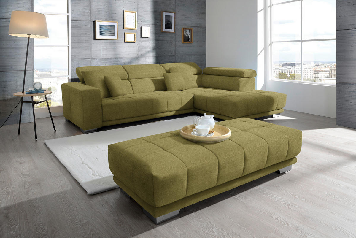 ECKSOFA in Mikrofaser Grün  - Chromfarben/Grün, Design, Textil/Metall (301/207cm) - Xora