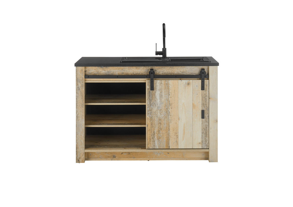 SPÜLENUNTERSCHRANK 133/93/64 cm  in Anthrazit, Naturfarben  - Anthrazit/Schwarz, Trend, Holzwerkstoff/Metall (133/93/64cm) - MID.YOU